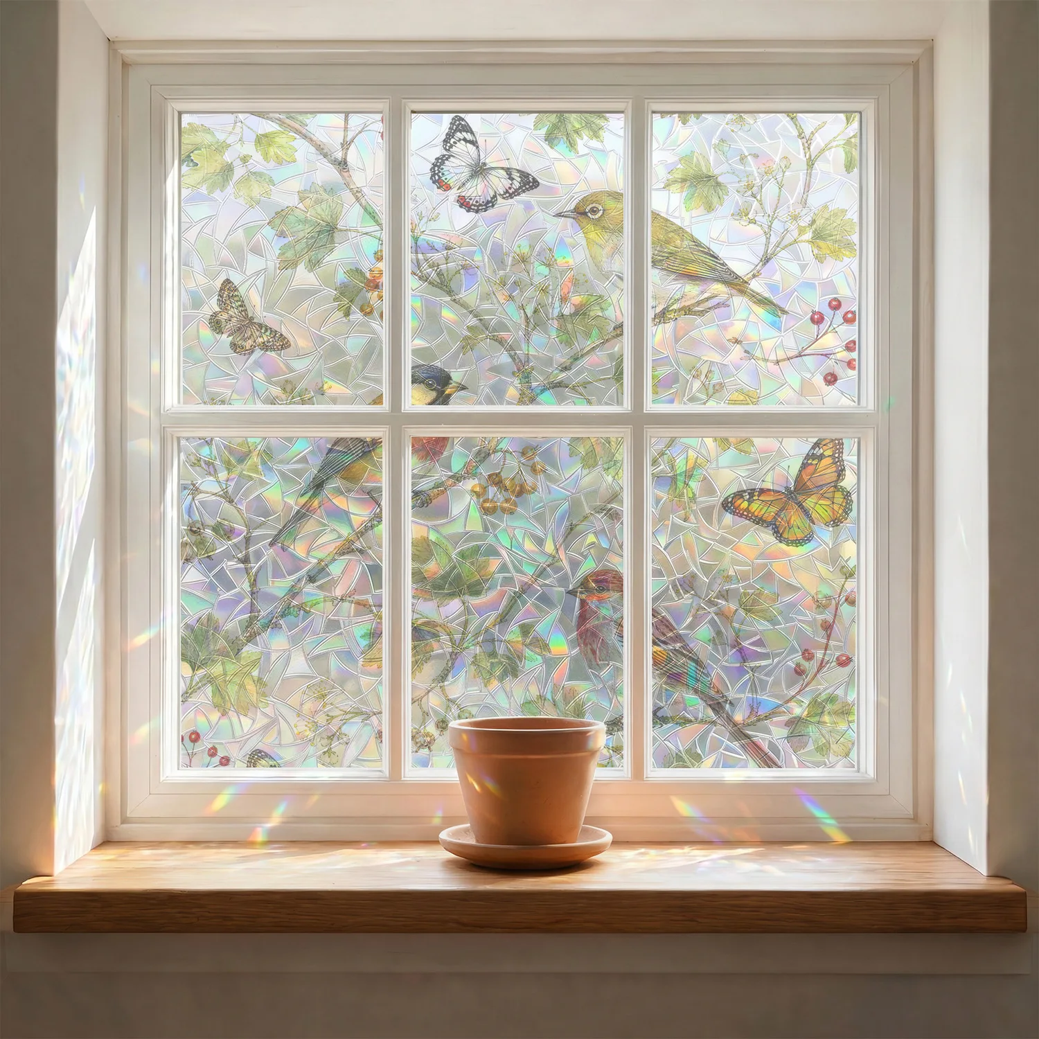 Floral Bird Leaf Static Glass Sticker, Adhesive-Free Reusable Static Window Cling, Anti-peeping Decor Decal for Door & Window