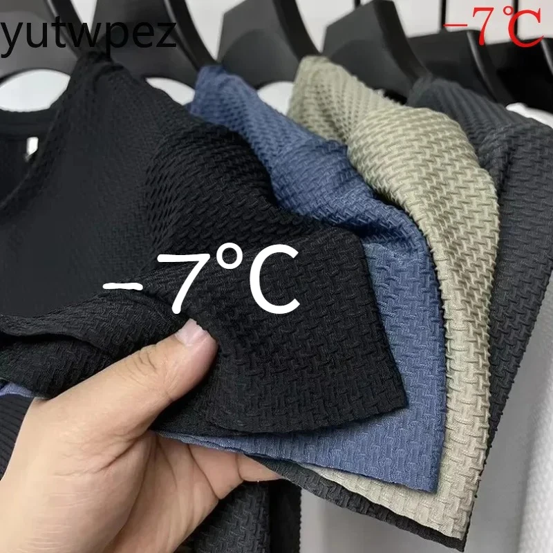 Men's Summer Ice Silk Short Sleeve T-shirt, High-End Solid Color Breathable Fashion Tee, High Quality Male Top, Plus Size 6XL