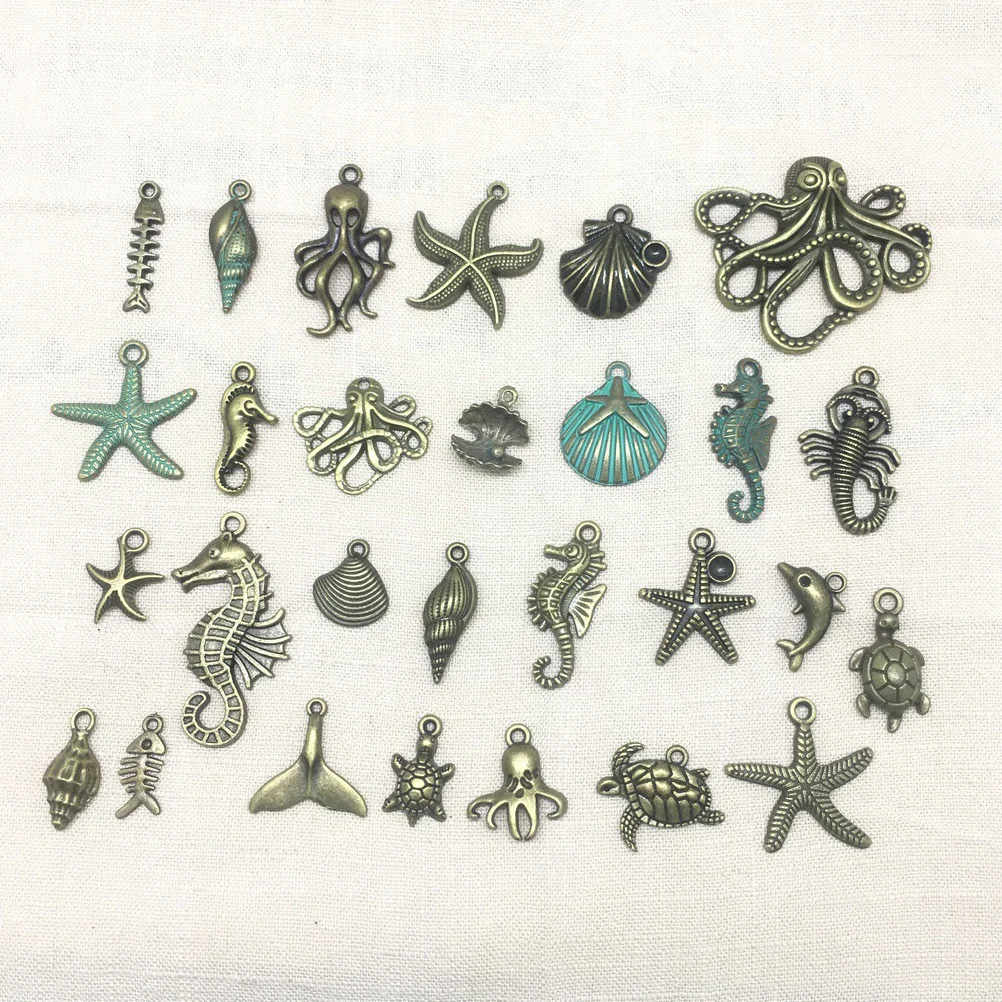 

56Pcs Jewelry Making Charms Marine Animal Metal Pendants Bronze for DIY Necklace Bracelet Crafting Jewelry Charms