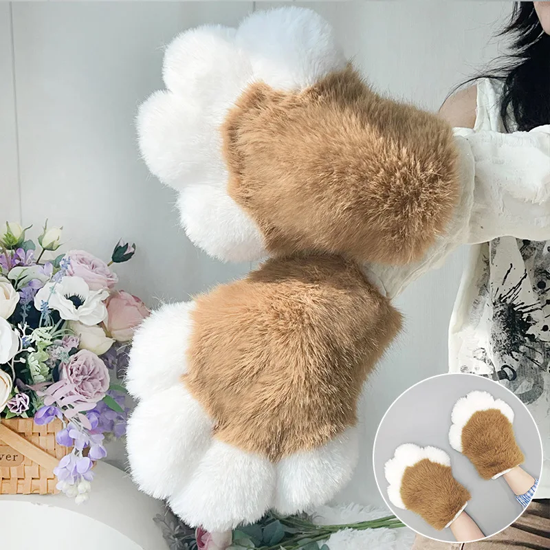 Furry Paw Mittens Plush Animal Rabbit Claw Gloves Fluffy Handwear Fursuit Anime Beast Costume Role Play Cosplay Accessories