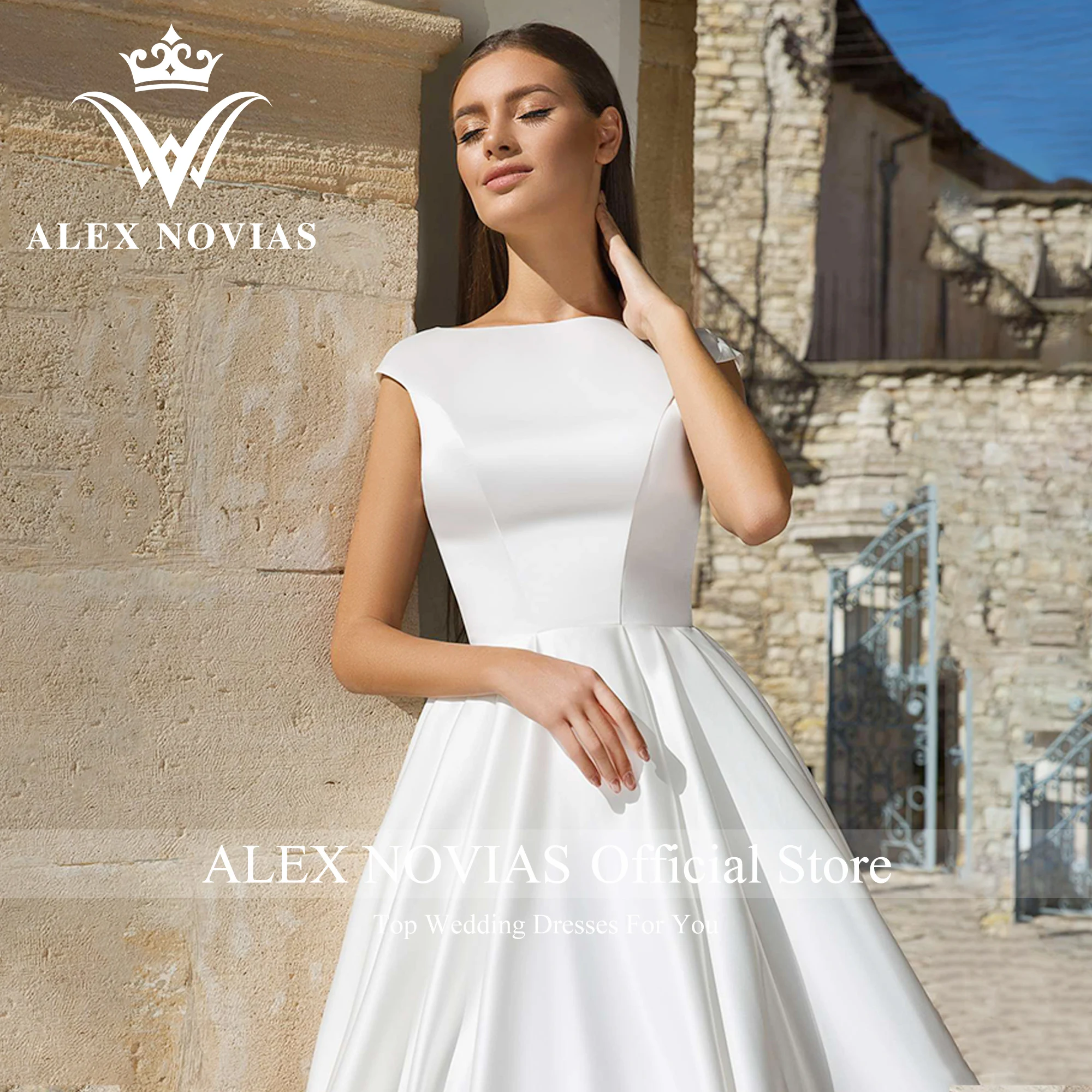 Alice NOVIAS – robe De mariée en Satin De haute qualité, jolie robe trapèze, dos nu, avec traîne, collection 2023