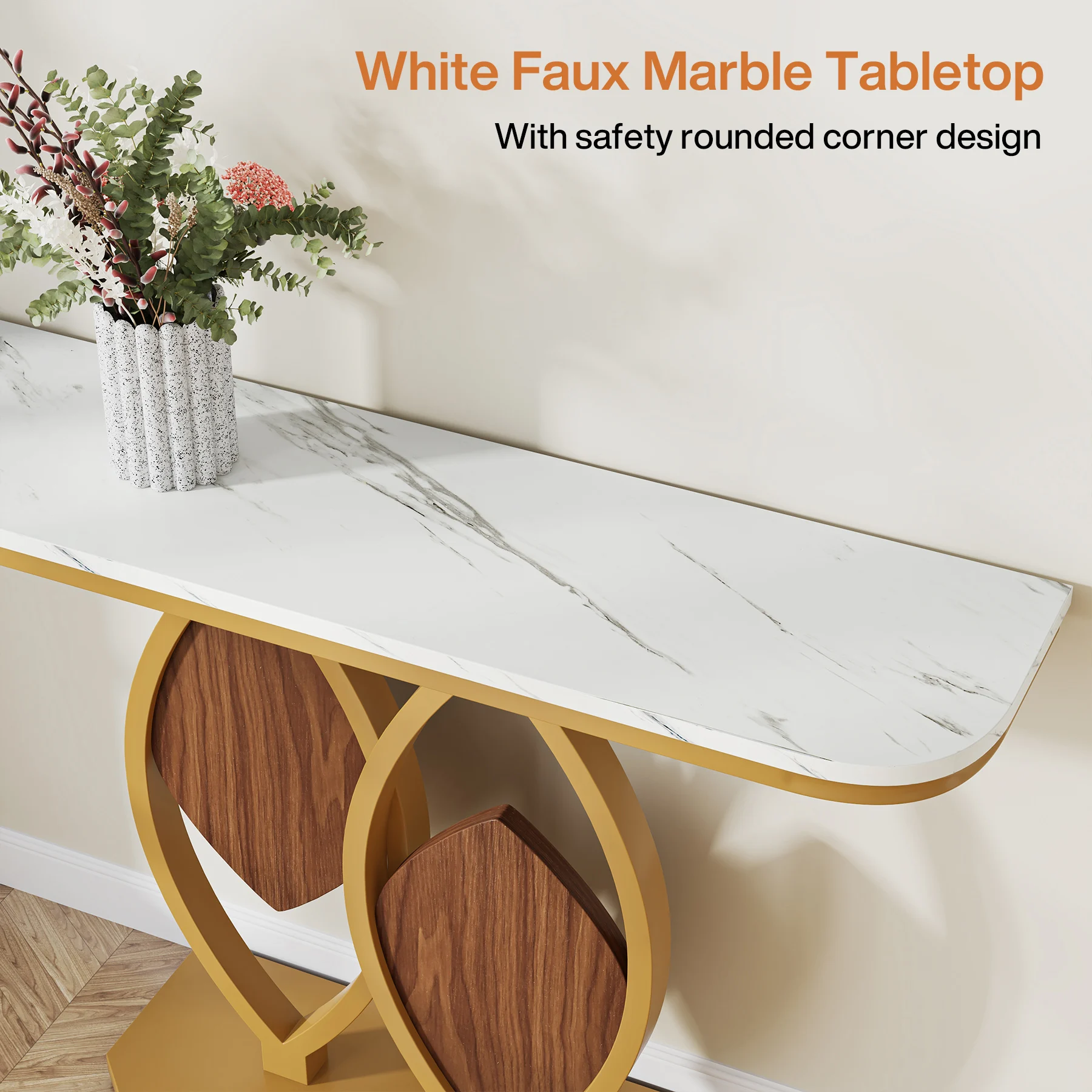 Tribesigns-Table console dorée, table d'entrée moderne avec dessus en faux marbre blanc, base géométrique en métal, table de canapé longue et étroite, 41 po