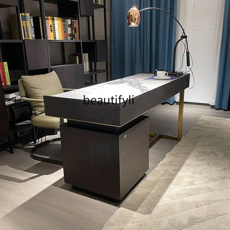 

Computer Desk Table Smoky Solid Wood Cabinet Fragrant Snow Plum Natural Marble Luxury Simple Modern