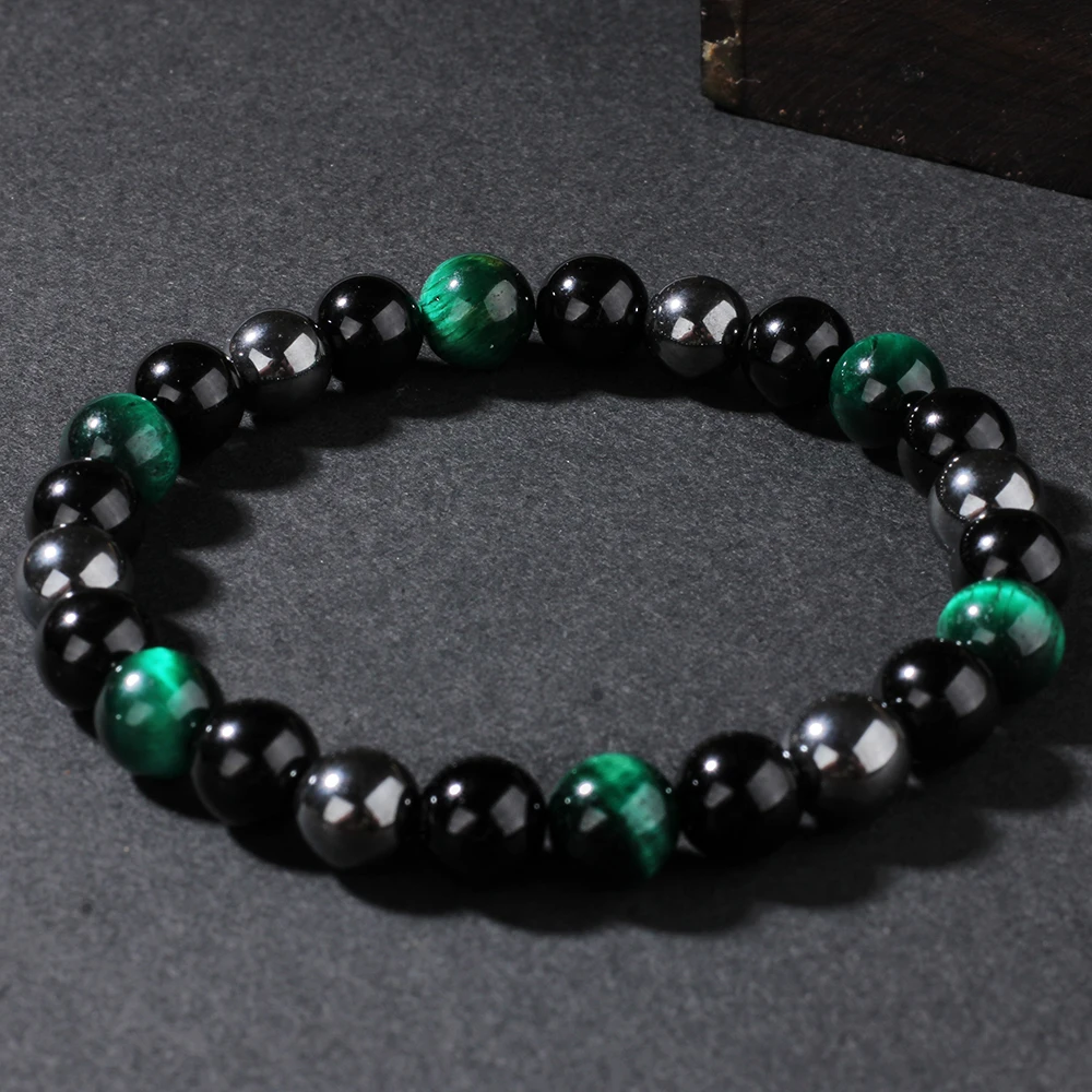 Best Sellers  women men empath black onyx green tigers eye good luck healing energy bracelt string bead bangles xt1922-fro