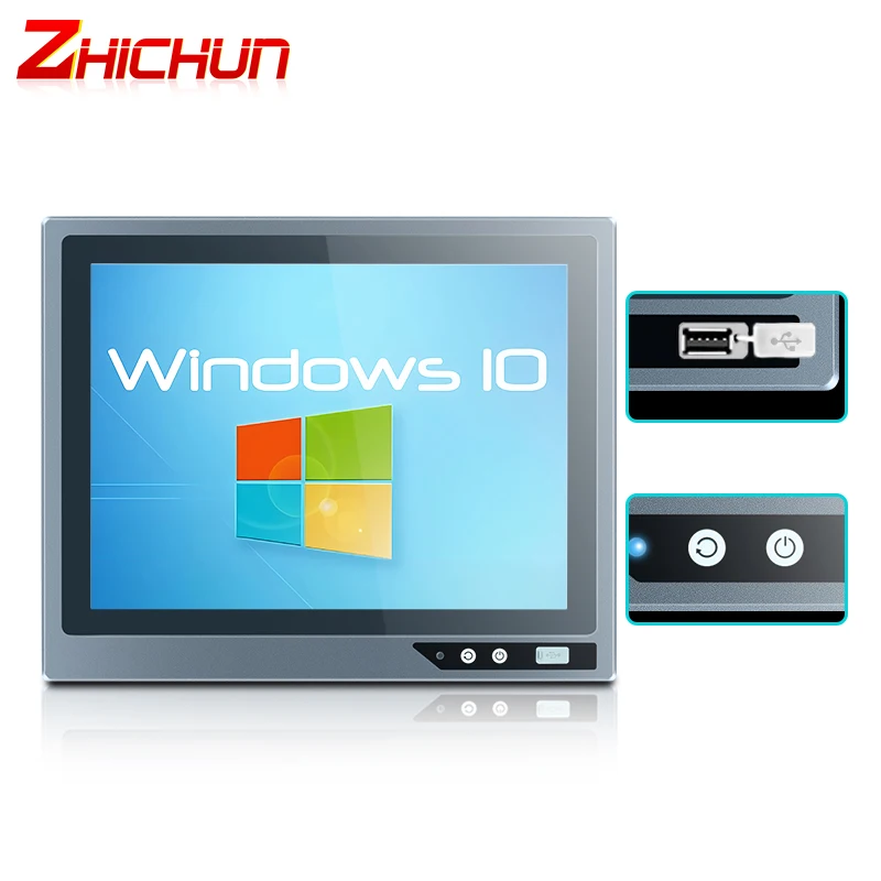 ZHICHUN 15.6/17 inch HD Insdustrial Monitor Touchscreen Embedded Computer All in One Touch Panel PC Computer With front USB