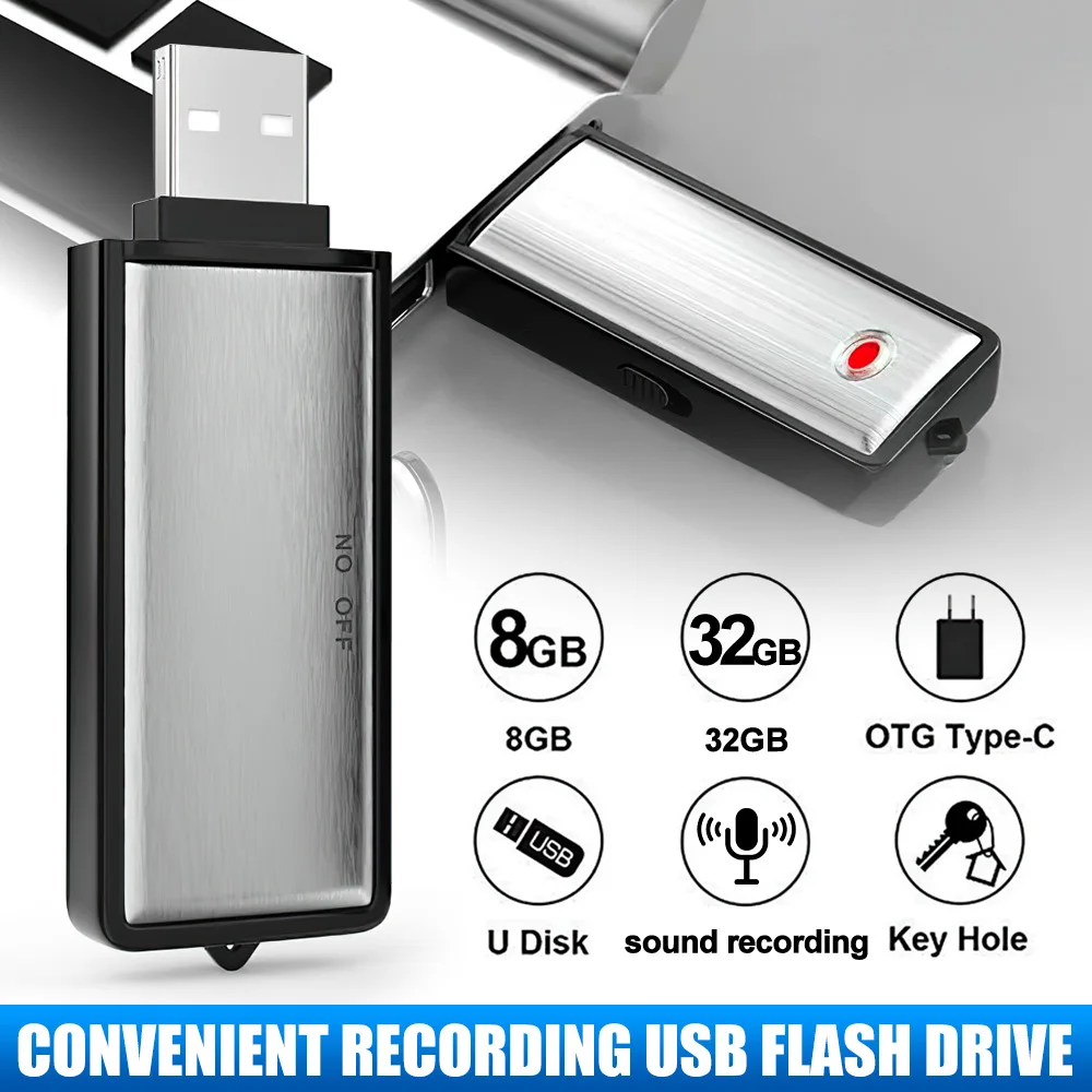 Professional USB Voice Recorder Portable Digital Audio Sound Recording Device Noise Reduce Dictaphone 8GB/32GB USB Flash Driver