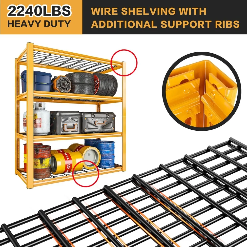 Prateleiras de garagem de 40" W, cargas de serviço 2240LBS Prateleiras de armazenamento de garagens, prateleiras de metal ajustáveis de 4 camadas, prateleiras de garagem