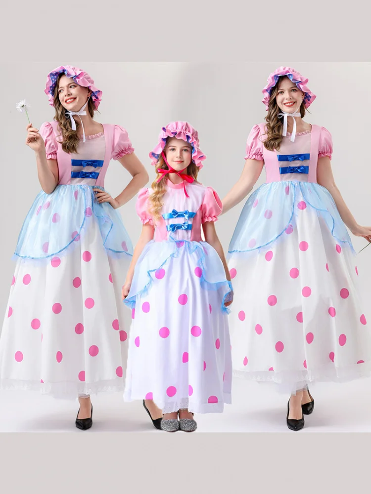 

Хэллоуин Косплей Игрушка для выступлений S Взрослый эффельд Девушка Взрослый детский розовый костюм принцессы в горошек с высокой талией Хлопок...