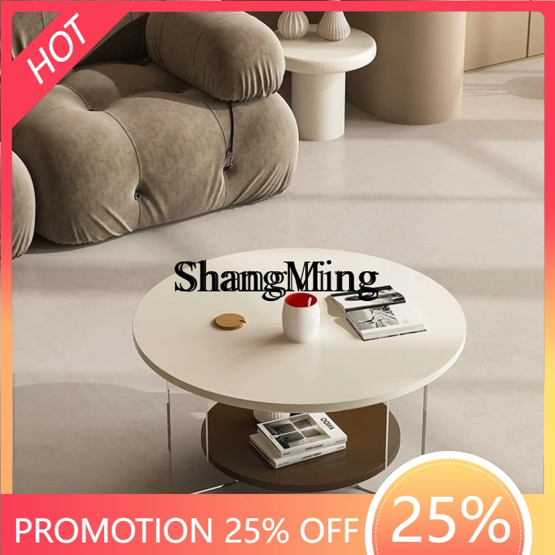 

Новый журнальный столик SM из массива дерева в кремовом стиле, для небольшой квартиры, простой, круглый, двухъярусный, для гостиной.