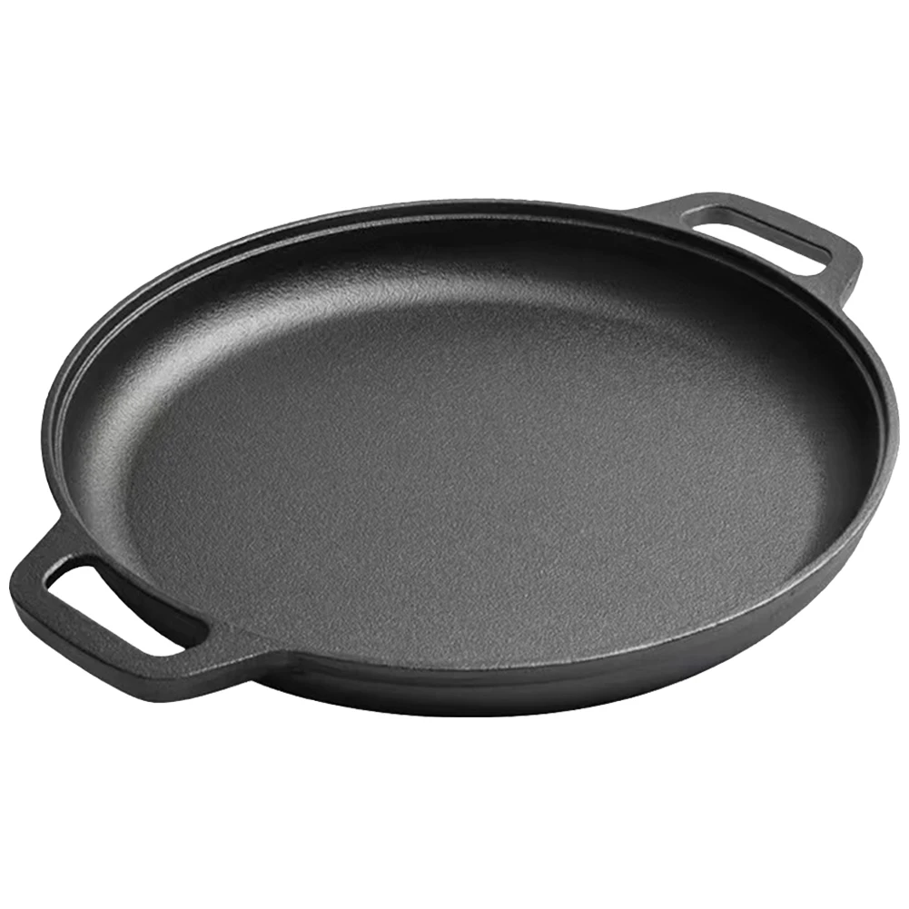 Cast Iron Non-Stick Pancake Pizza Pan Round Griddle For Crepes And Pizza with Dual Handles Kitchen Cooking Pot Cookware Fry Pan