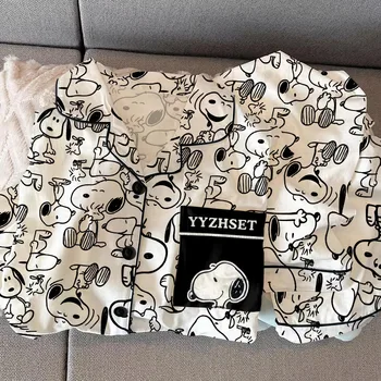 かわいいスヌーピー女性のパジャマセットかわいい漫画アニメーション女の子長袖ズボンパジャマスヌーピーフルプリントカジュアルホームウェア