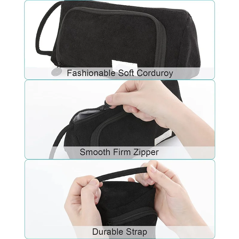 Estuche de lápices portátil de pana, bolsa de papelería multifuncional, Color sólido, lindo estuche de lápices para estudiantes, bolso de mano para niñas, azul