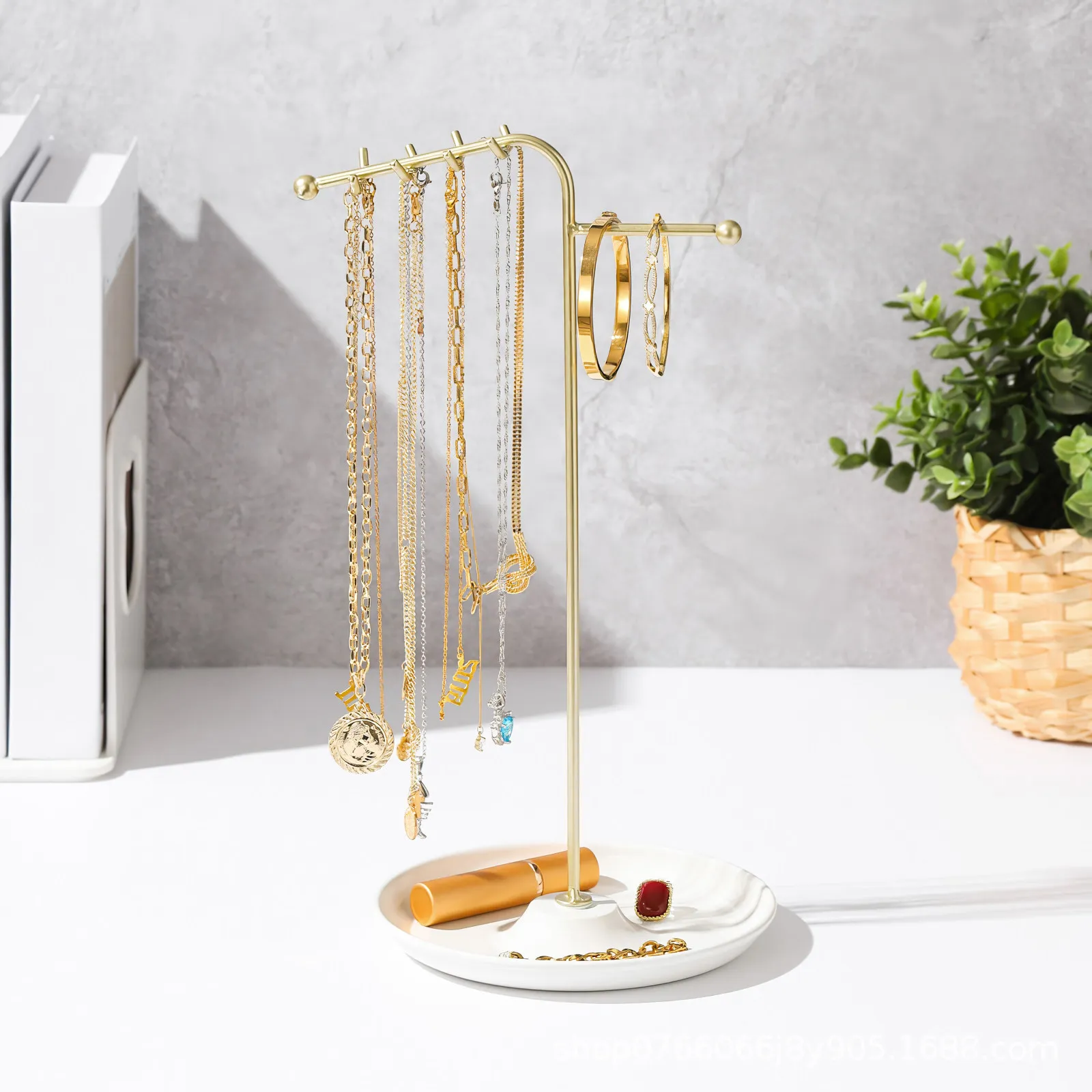 T Shaped Necklace Jewelry Holder Minimalist Metal Tray Space Saving Jewelry Stand for Earrings Metal Accessories Home Commercial