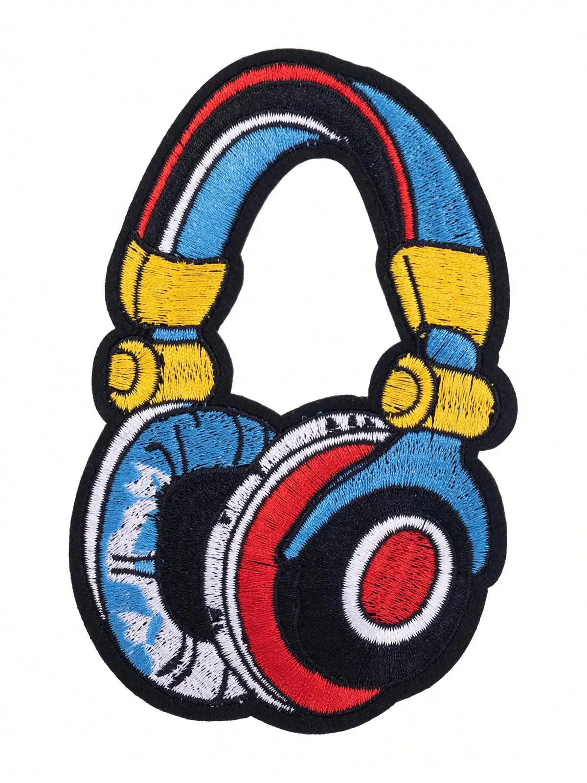 

1pc Blue Music Headphone Iron-On Patch, Apparel Accessory Material, Embroidered Sewing Iron-On Applique Decor Patch For Clothes