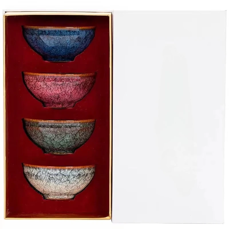 Ofen verwandelt in vier Jahreszeiten Tasse Teetasse Tee Kung Fu Tee-Set Haushalt Keramik Teetasse Teeschale Souvenir Geschenkbox