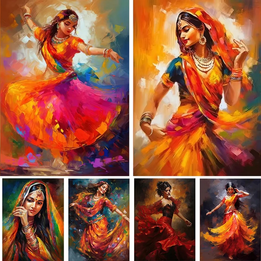 

5D diamond painting featuring Indian folk dance, with full square and round diamond stickers for home decoration