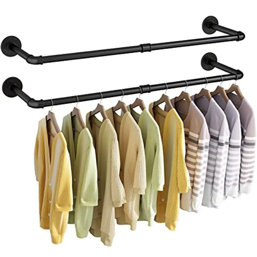 

Wall Mounted Clothes Rack 3.5in Industrial Pipe Wall Mount Clothing Rack Heavy Duty Iron Garment Racks Space Saver Multi-purpos