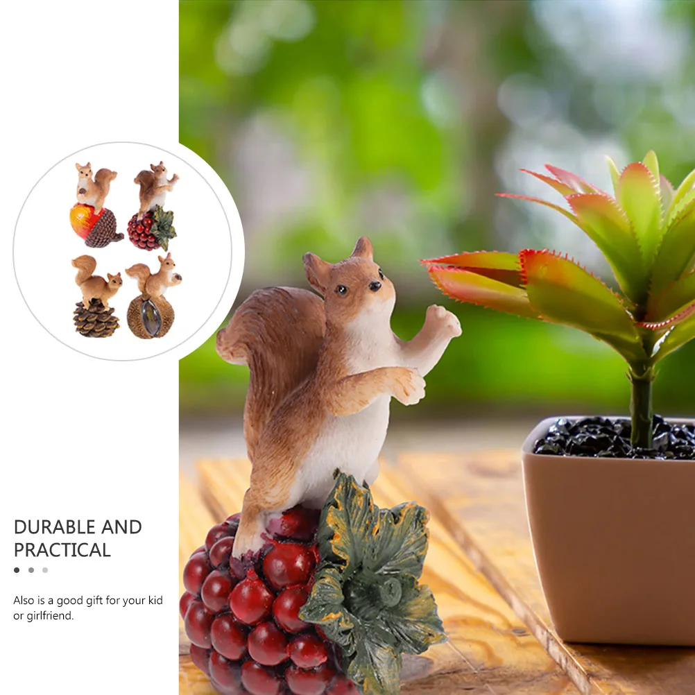 

4Pcs Squirrel Decor Resin Garden Statue Waterproof Outdoor Lawn Yard Ornament Realistic Animal Landscape Decoration for Home