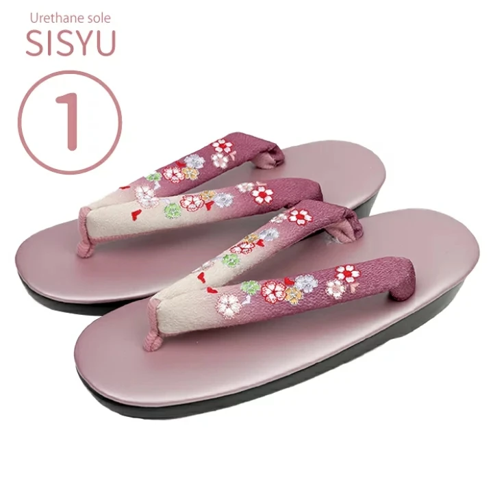 Japanese Style Embroidered Gradient Slippers Cos Shoes Zcrocs Flat Bottom Rubber Sole Floral Pattern PU Upper Slip-On Sandals