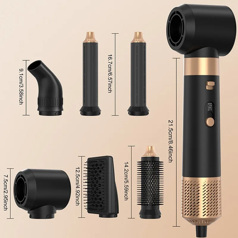 ไดร์เป่าผม 6-in-1 พร้อมที่จัดแต่งทรงผมด้วยลมความเร็วสูง 110,000 รอบต่อนาที ชุดแปรงไดร์เป่าผม เหมาะสำหรับการม้วนผมอัตโนมัติ