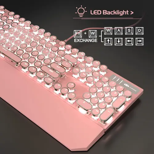 Imagen 2 del producto Teclado mecánico de máquina de escribir MageGee para juegos, teclas redondas Punk, LED/RGB, retroiluminado, con reposamuñecas desmontable
