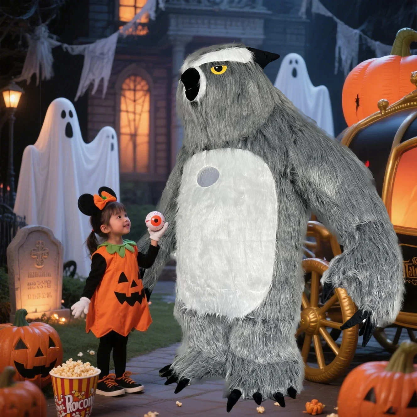 نفخ هالوين البومة زي التميمة الكبار المشي دمية تفجير الملابس هالوين عيد الميلاد فستان حفلة تنكرية لا بطارية