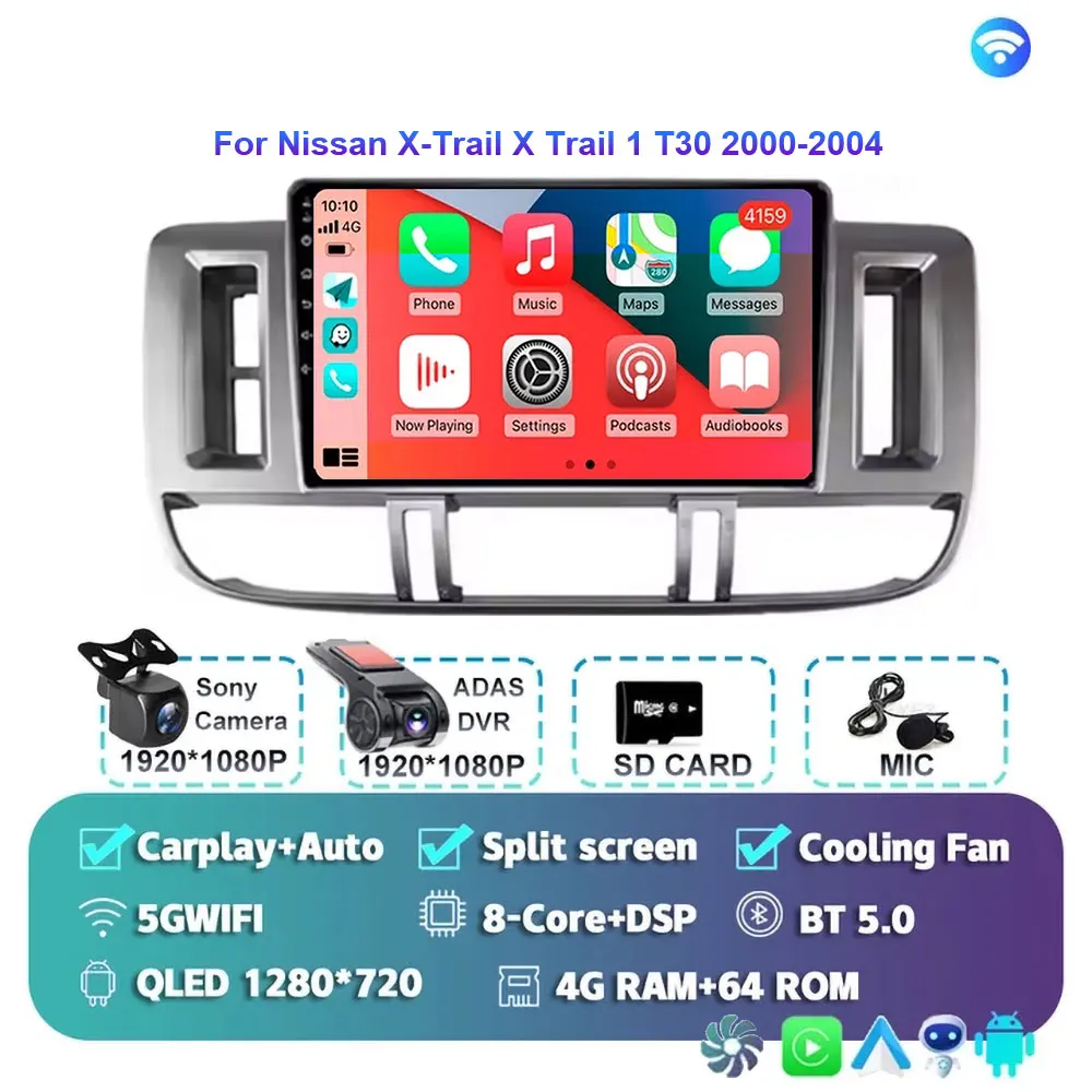 Android 15 autoradio voor Nissan X-Trail 2000-2004 met GPS navigatie 2DIN stereo BT Carplay videospeler X Trail X-Trail T30