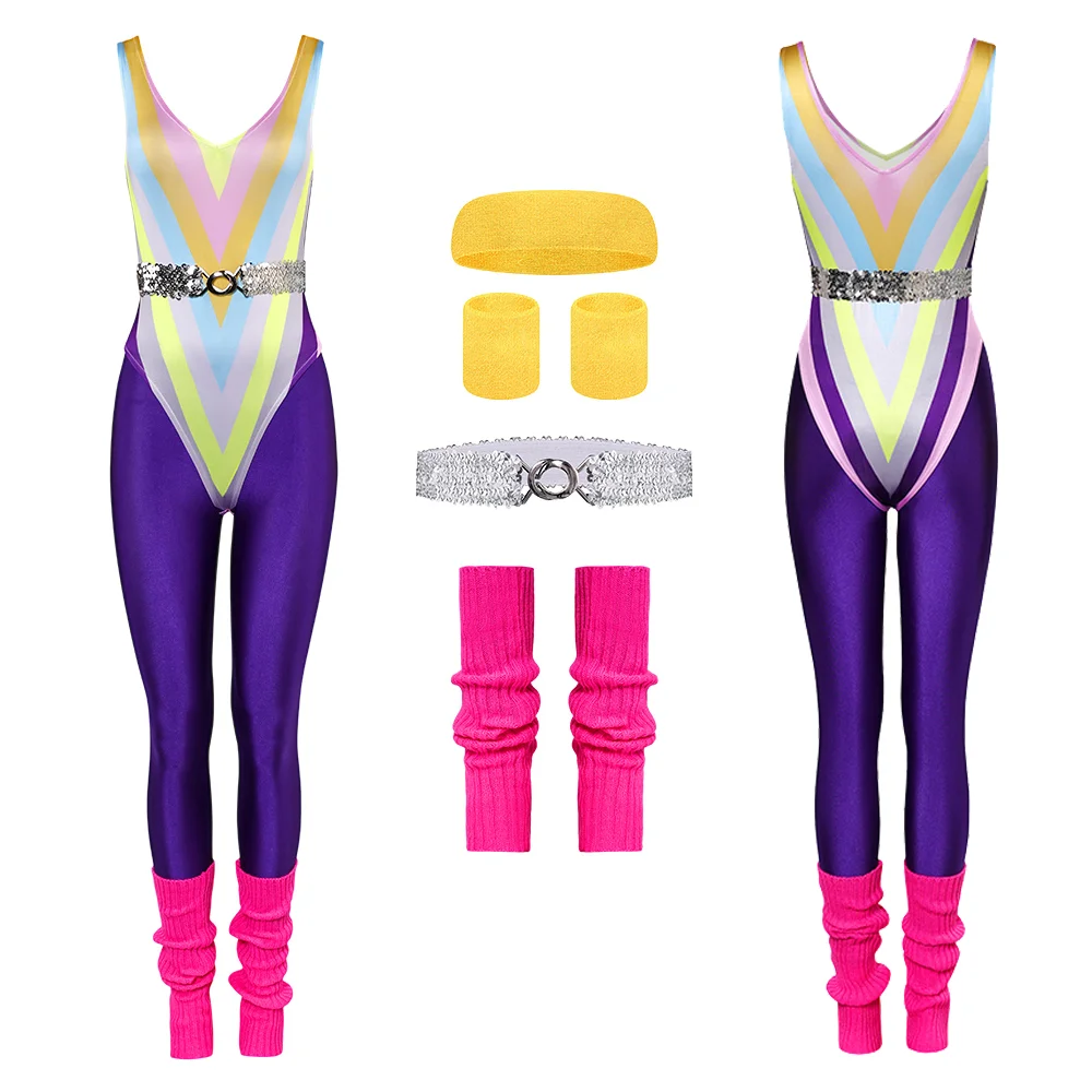 

Ретро-костюм для косплея в стиле 80-х, комбинезон с принтом и лоскутным шитьем для взрослых мужчин и женщин, наряды для Хэллоуина, карнавала, дня рождения