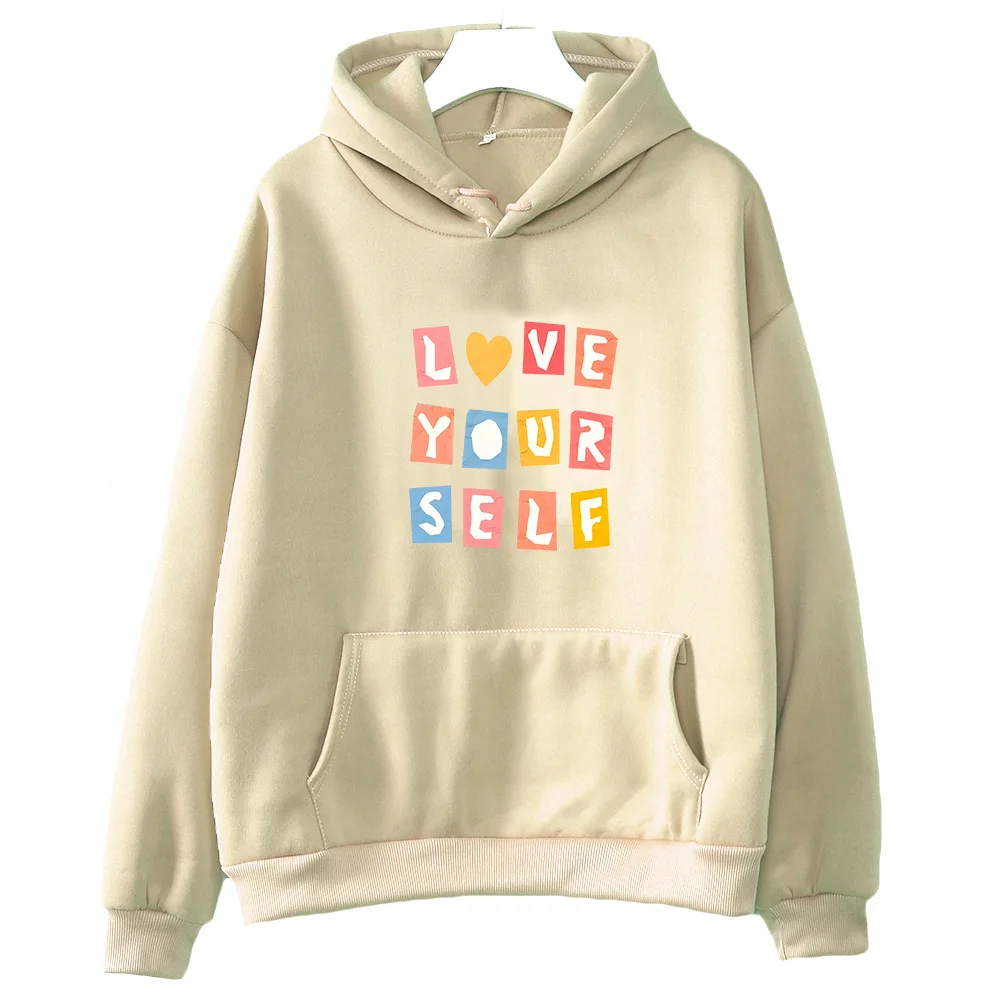 

Love Yourself Print Hooded Pullovers Female/male Casual Sweatshirts Autumn Fleece Hoodies Y2k Sudadera Clothing Long Sleeve Tops