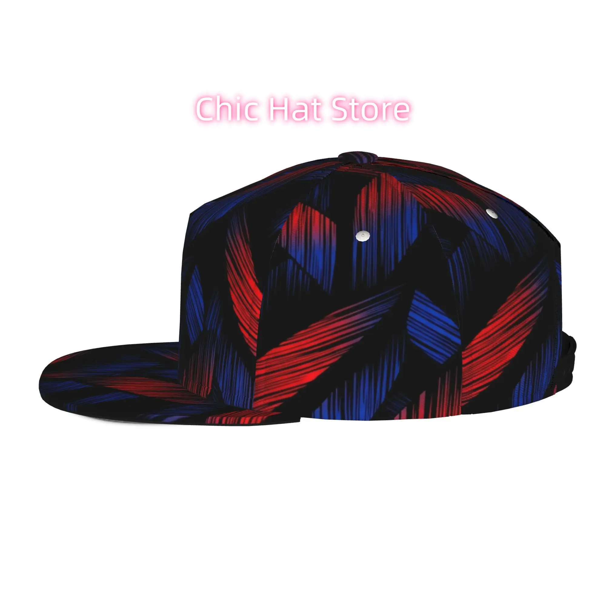 Men'S And Women'S Baseball Cap, Abstract Geometric Pattern with Red And Blue Lines Adjustable Snap-On Brim, Flat-Top Design - Su