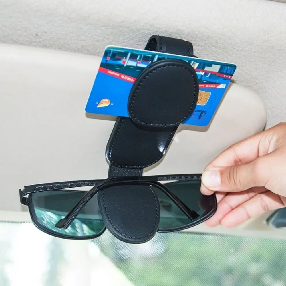 

Magnetic Car Sunglasses Frame Double Clip Sun Visor Organizer Car Glasses Holder Stable PU Leather Ticket Card Clip Truck