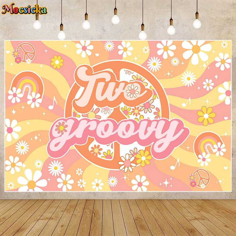 

Mocsicka Two Groovy Boys Girl 2nd Birthday Backdrop Daisy Boho Rainbow Baby Birthday Party Decor Backgrounds Banner Photo Studio