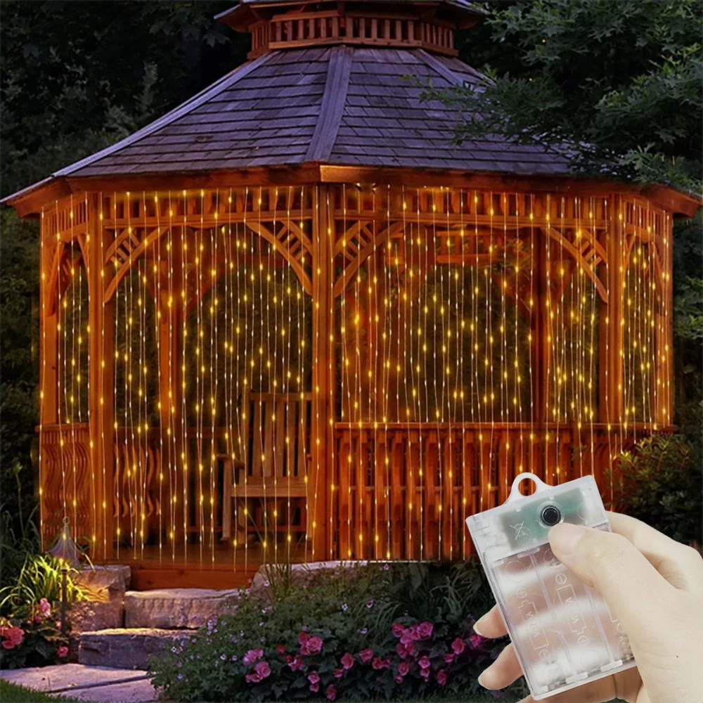 

Уличная светодиодная гирлянда-штора 3/6 м на батарейках для декора свадеб, спален, Дня святого Валентина, Рамадана, домашнего интерьера 2026