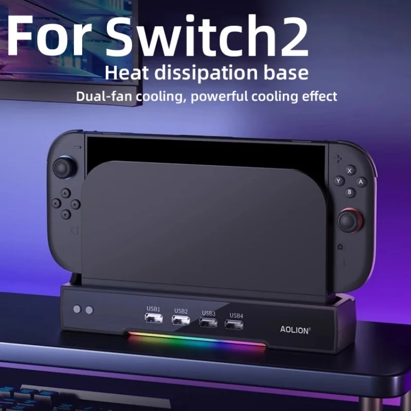 

Док-станция для зарядки и охлаждения Switch 2 с RGB-подсветкой, кронштейн для консоли NS2, игровые аксессуары