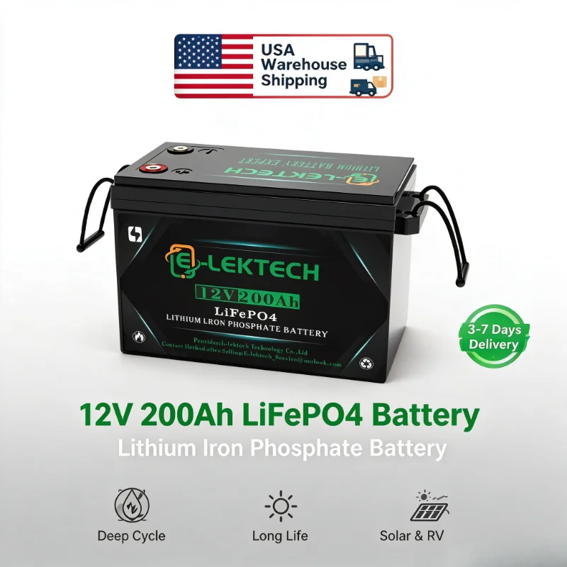 12V 200Ah LiFePO4 Lithium Iron Phosphate Battery Built-in BMS US Warehouse Fast Ship 3-7 Days Delivery RV Solar System Marine Off-Grid Energy Storage Battery Paoweric