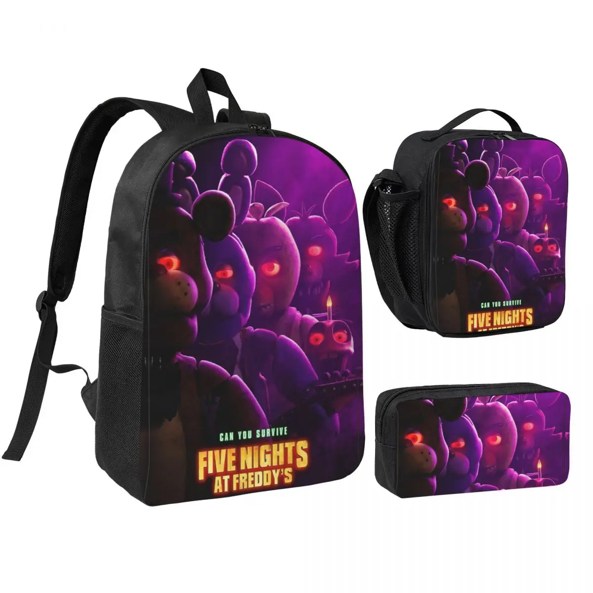 Fnaf Movie 3pecs/set Backpack for Student 2023 Red Eyes Trailer Cast High School Canvas Bags Lunch bag Pencil Case