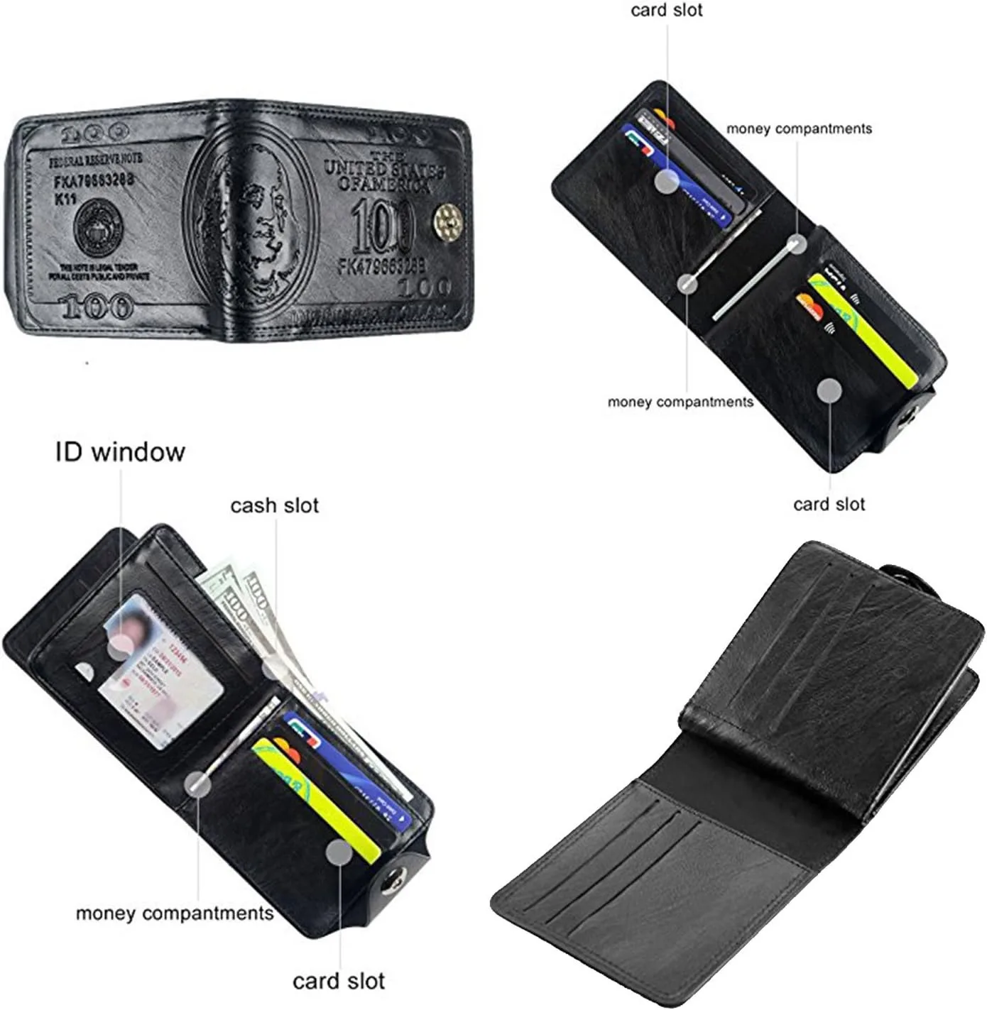 

Men Us Dollar Bill Wallet Billfold Leather Credit Card Photo Holder
