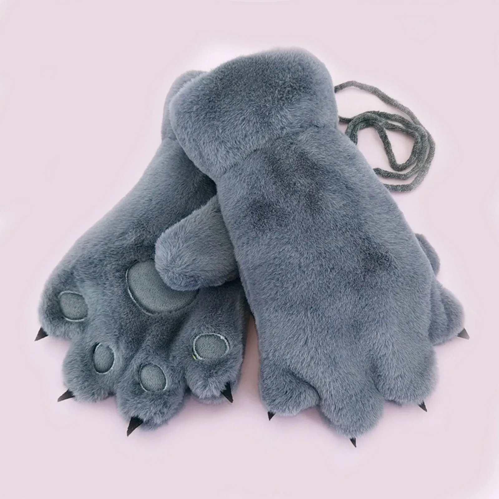 Kawaii Women Cat Gloves Fashion Girls Cat Claw Paw Plush Mittens Warm Soft Plush Short Fingerless Half Finger Winter Gloves