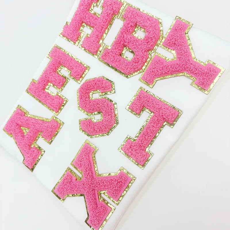 Gleit Towel embroidered 6.5cm pink English letters DIY luggage accessories Clothing accessories Self-adhesive embroidery patch