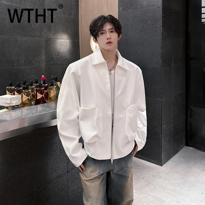 

WTHT модные мужские однотонные пальто с большими карманами, модные куртки с отложным воротником и длинными рукавами, мужские куртки, осень 2023, 2A2191