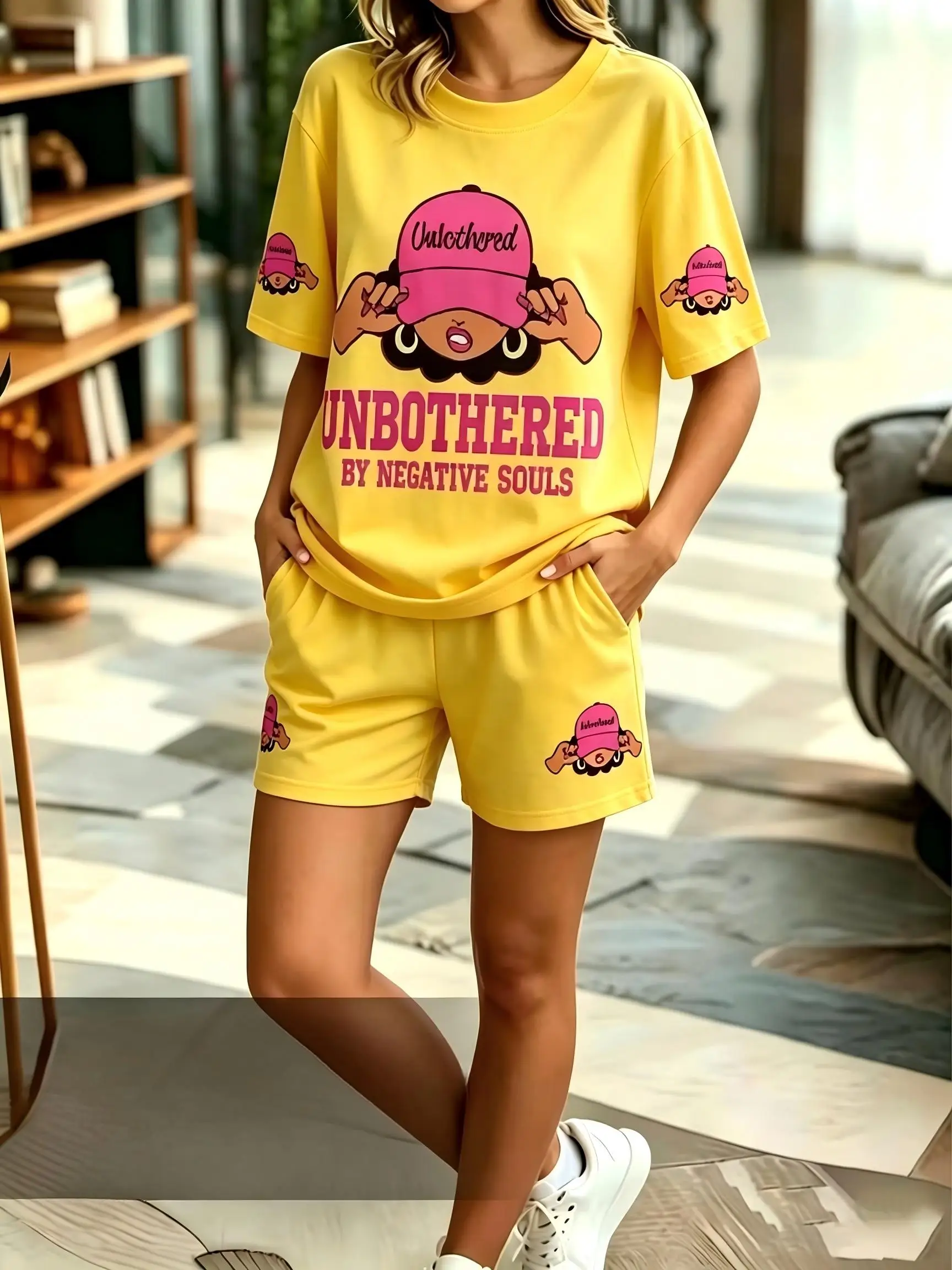 2026 Summer New Street Fashion Sports Leisure Soft Comfortable 3D Pattern Printed Women's Short-Sleeve Set