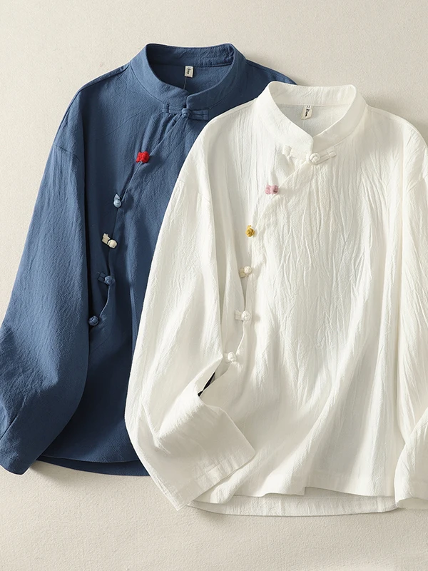 

Artistic Retro Large Size Women's Long Sve irt Cotton Linen Material Button Design Casual Spring Autumn High End Clothing