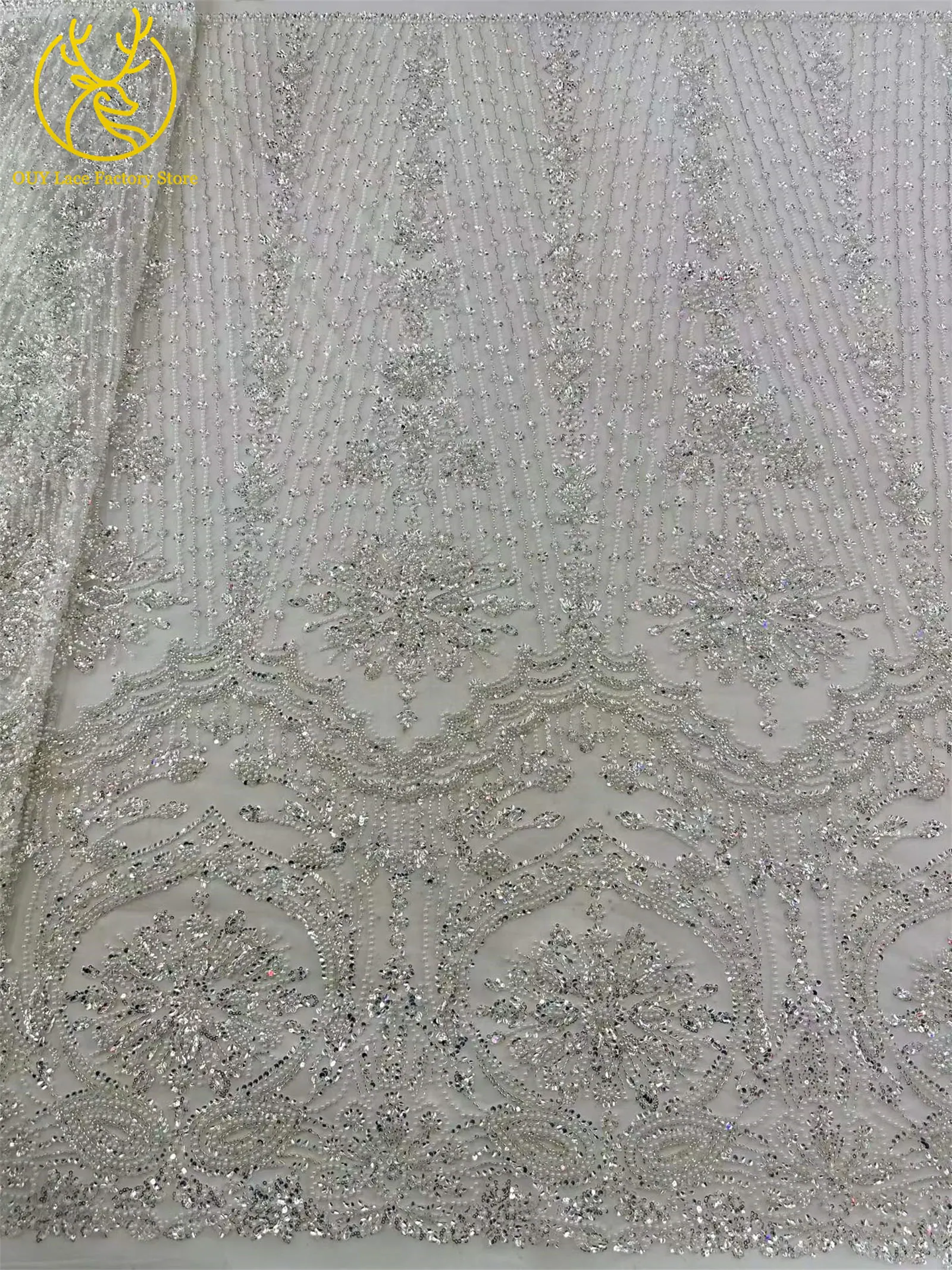 Gelber afrikanischer Brautstoff mit Perlenstickerei 2026 Luxuriöser goldener französischer Pailletten-Tüllstoff für nigerianische Hochzeitskleider – Detail 9