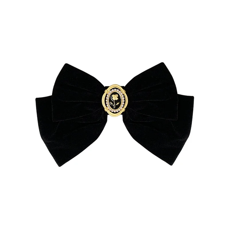 Black Velvet Bow Hair Pins para mulheres, Alloy Roses Hair Clips, Moda Ponytail preséola, acessórios de cabelo, tecido elegante, novo