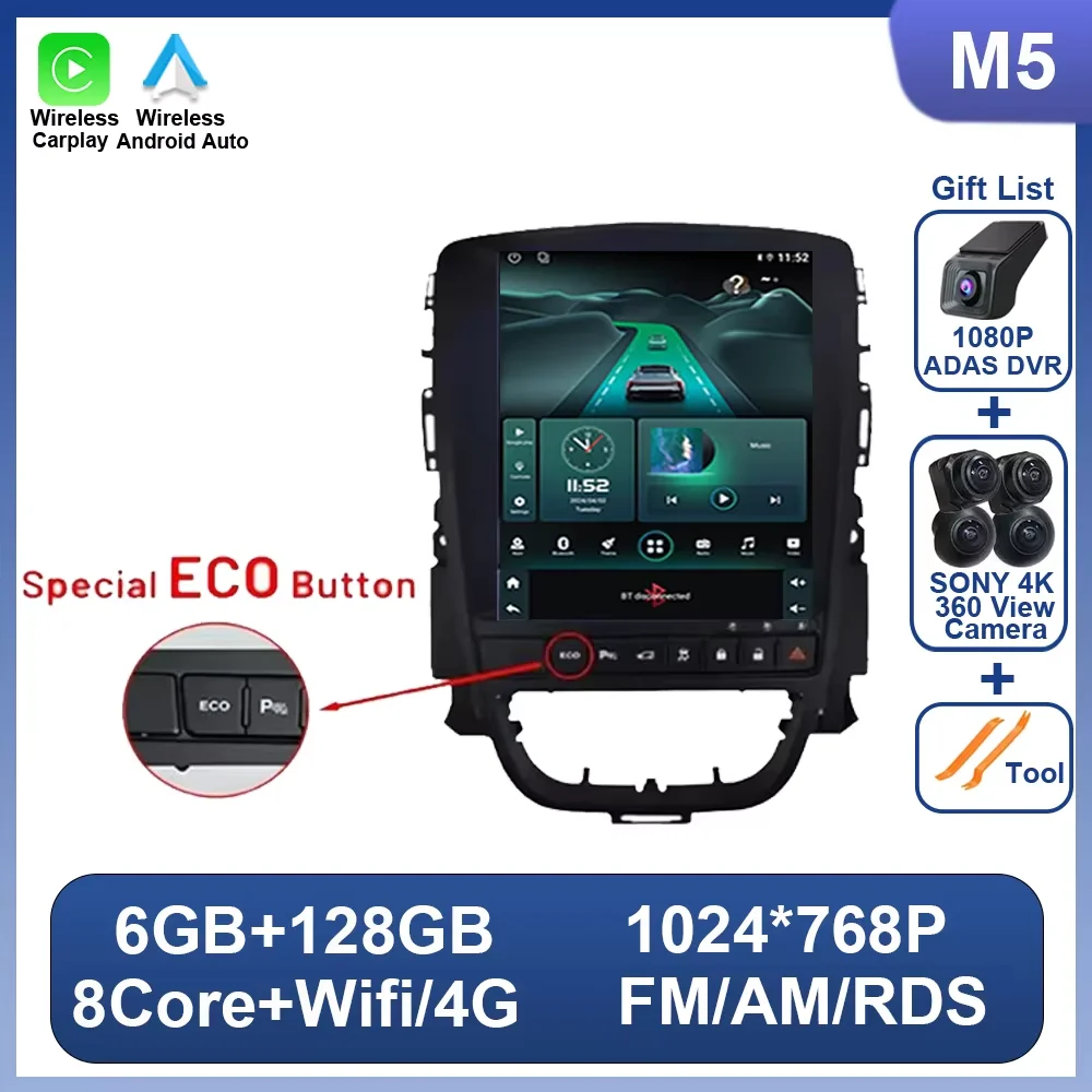 Autoradio Android 16 voor Opel Astra J Vauxhall Holden Cascada 2009-2018 Multimedia Scherm GPS Navigatie Auto Carplay ECO