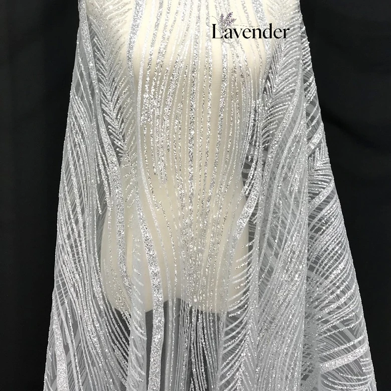 Luxury Shiny Mesh 3d Pattern Glitter Mesh Foil Gold Silver Wedding Evening Dress Embroidered French Tulle Net Lace Fabric
