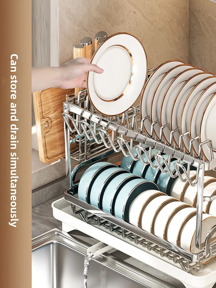 

Stainl Steel Kitchen Bowl Plate Ra Drainage elf Modern Simple Sle Two Layers No Drilling Required Metal Bowl Di St...