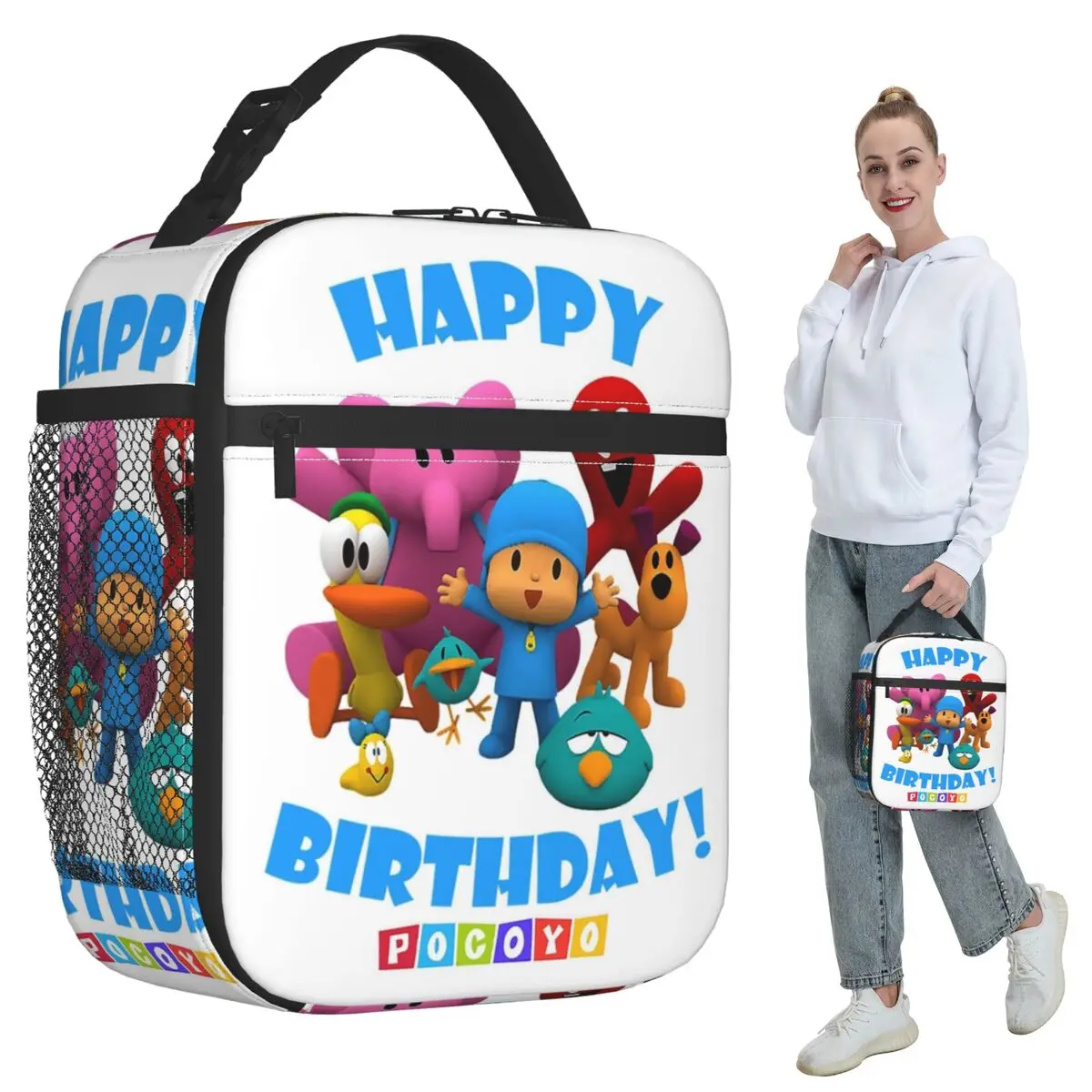 ¡Feliz cumpleaños niño-niña-Pocoyo! Bolsa de almuerzo aislada para mujer, refrigerador de oficina, caja térmica para alimentos, bolsa, loncheras portátiles, contenedor