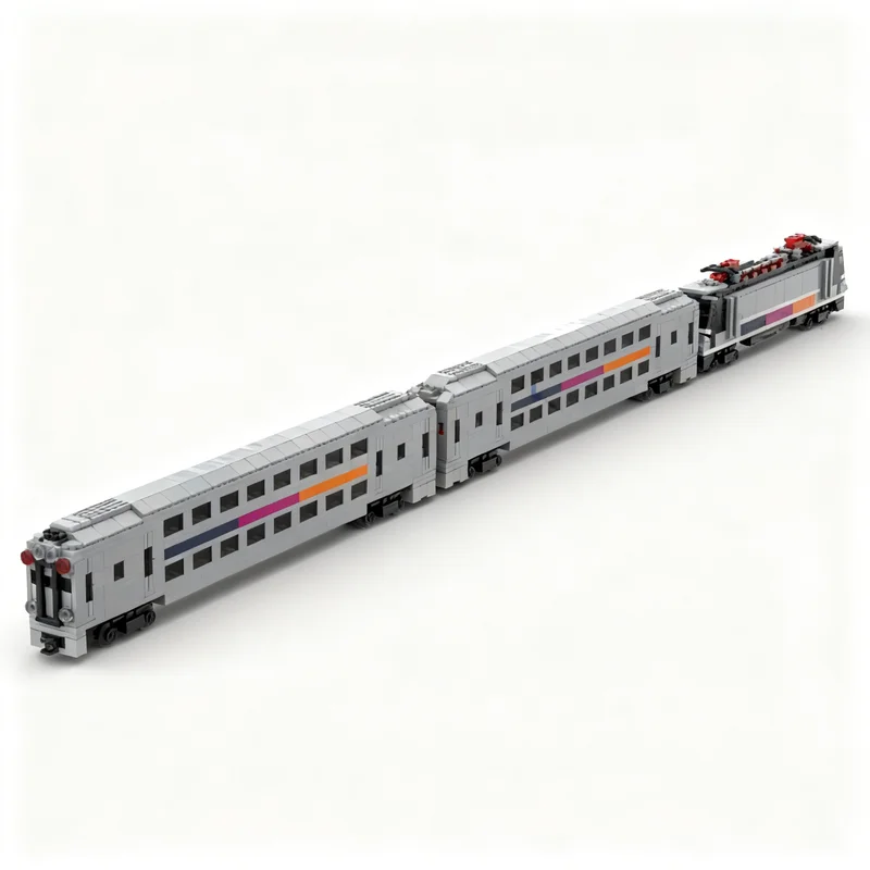

1336PCS MOC City Champions Super Car 4 Wide Nj Transit Double Decker Train Two Carriages Alp 46 Locomotive Model DIY Gift Home