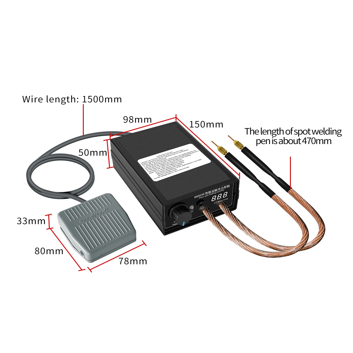 Saldatrice a punti portatile ad alta potenza da 8000W saldatrici regolabili a corrente portatile per utensile manuale a batteria 18650